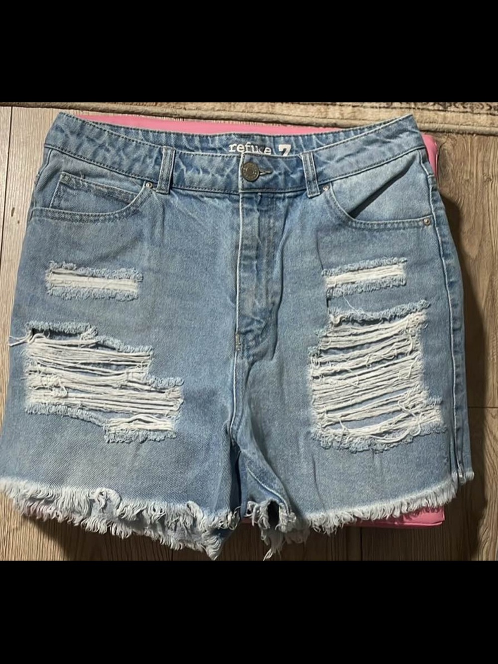 refuge Light Blue Distressed High-Rise Denim Shorts